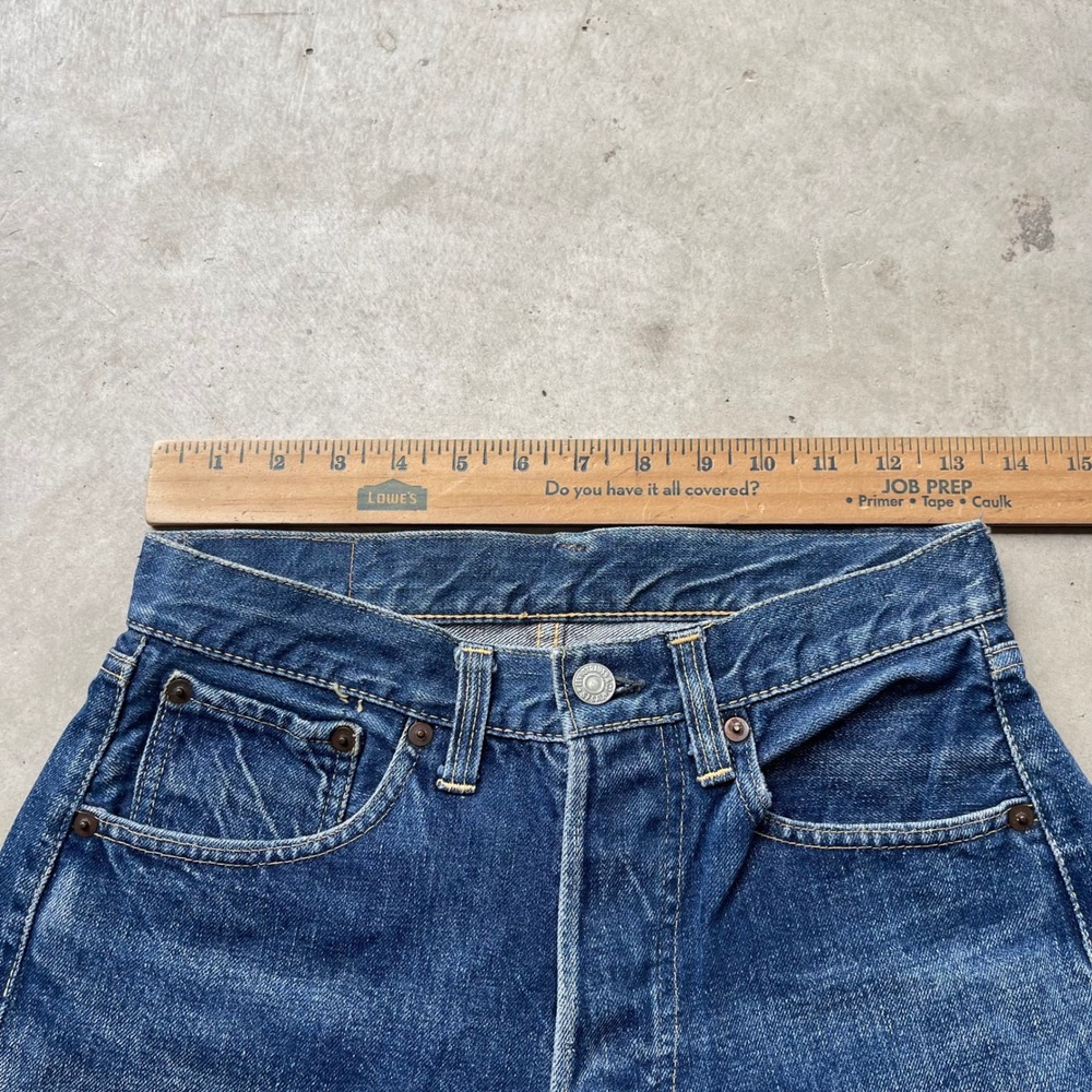 Vintage Levis 501 Big E Selvedge Denim Shorts Indigo Hidden Rivet High Waist 27 - Picture 7 of 10